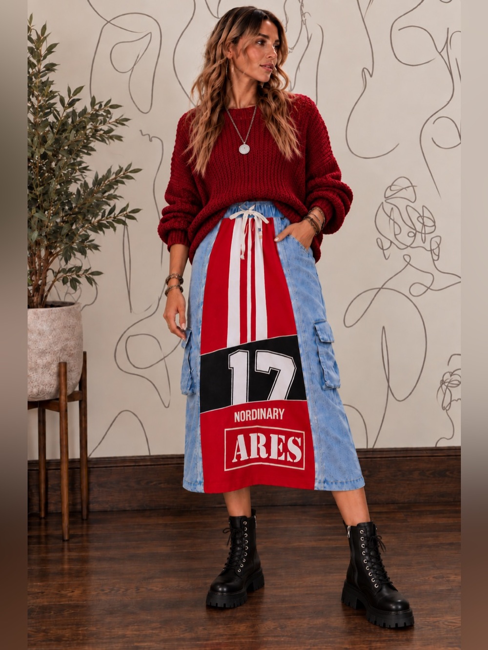 Graphic Patchwork Maxi Skirt with Drawstring Waist various sizes - Picture 4 of 11